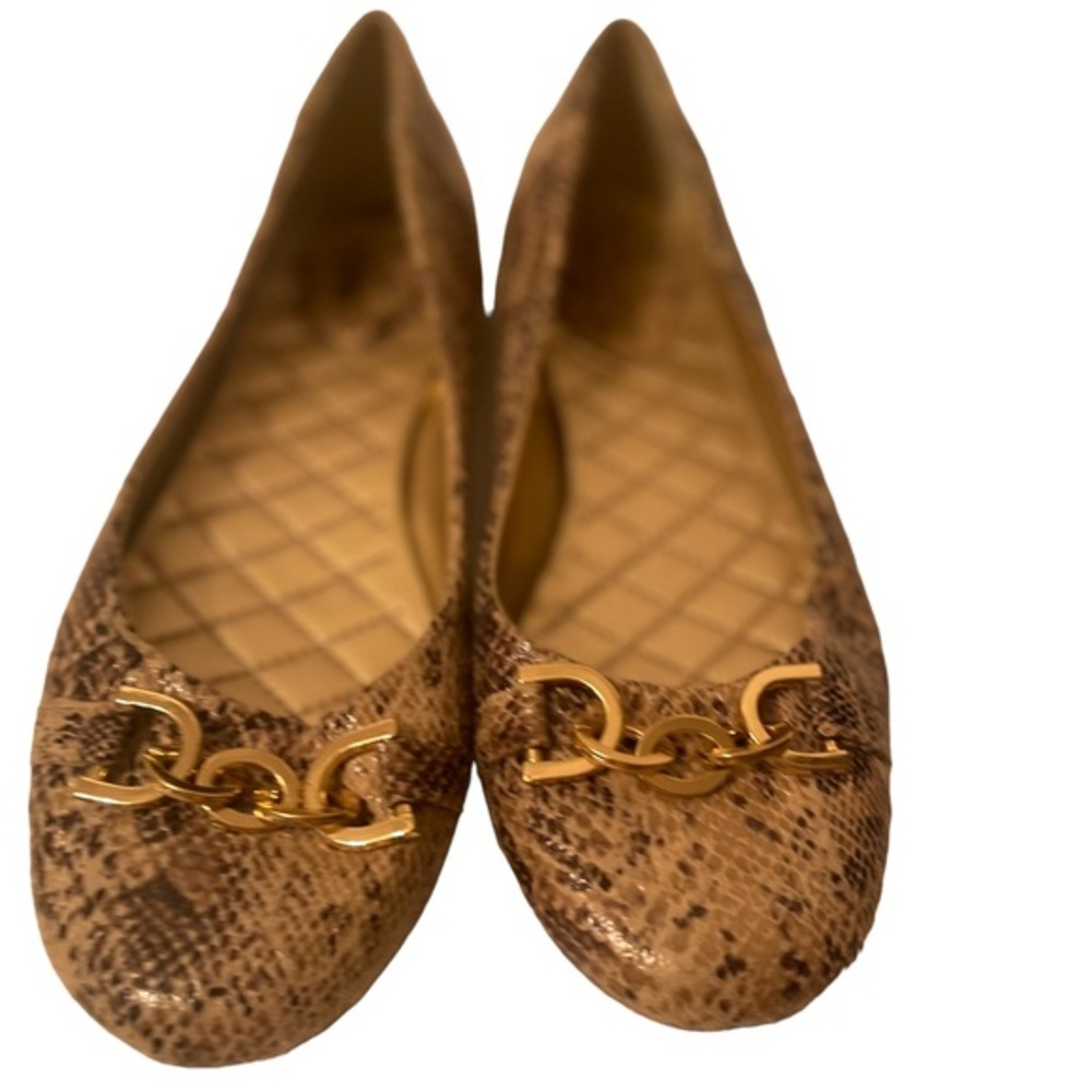 Snakeskin Style Flat Shoes With Chain Link  SILLY Size 7M
